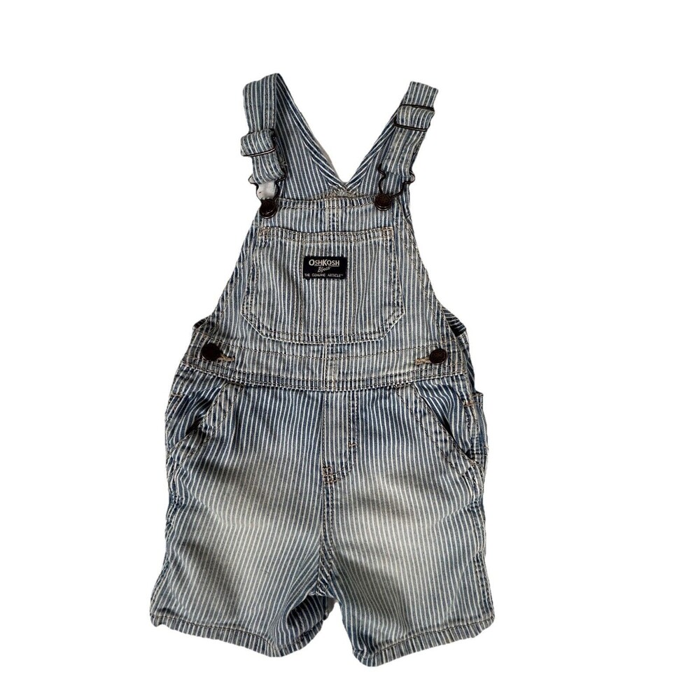 Vintage Oshkosh B'gosh Railroad Striped Pin Stripe Shortalls Overalls Size 18M